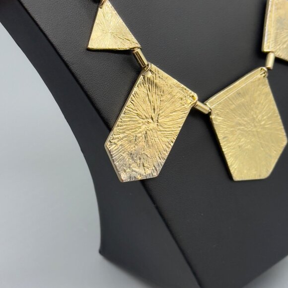 Vintage Gold Tone Chevron Enamel Black Cream Rhinestone Bib Necklace 18" READ - Picture 12 of 15